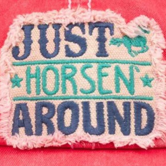 KBETHOS Just Horsen Around Baseball Cap Distressed Pink Novelty Graphic Hat NWT - Picture 2 of 3